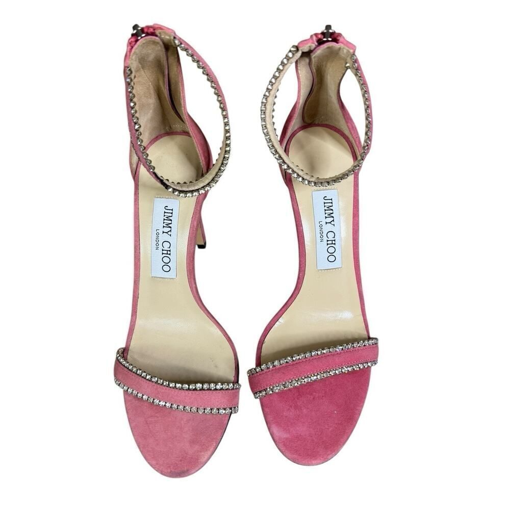 Jimmy Choo Dochas 100βPink Suede Crystal Ankle Strap Sandals β Size 7 US β¨π - Picture 5 of 13